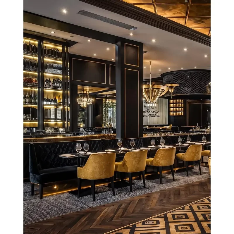 Modern Coffee Shop Bar Hotel Interior Design Cafeteria Restaurant Furniture Dining Chair and Table Set Booth Sofa for