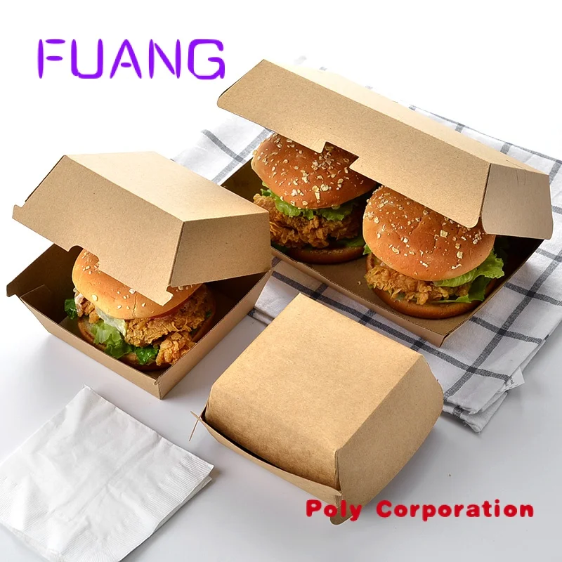 Custom  Burger Box Custom Fast Food Packaging Kraft Paper Disposable Packaging Encase For Hamburgers Takeaway