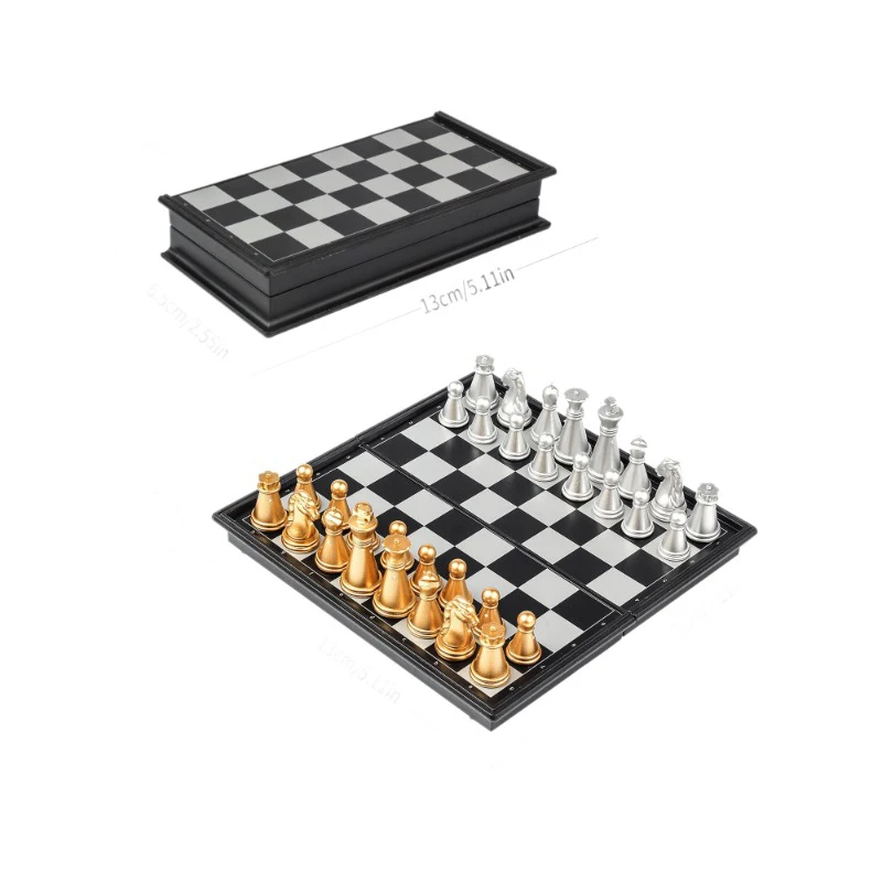 Extra Small Magnetic Gold and Silver Chess Set Educational Toy for Kids Intellectual Development Puzzle Chess for Boys and Girls