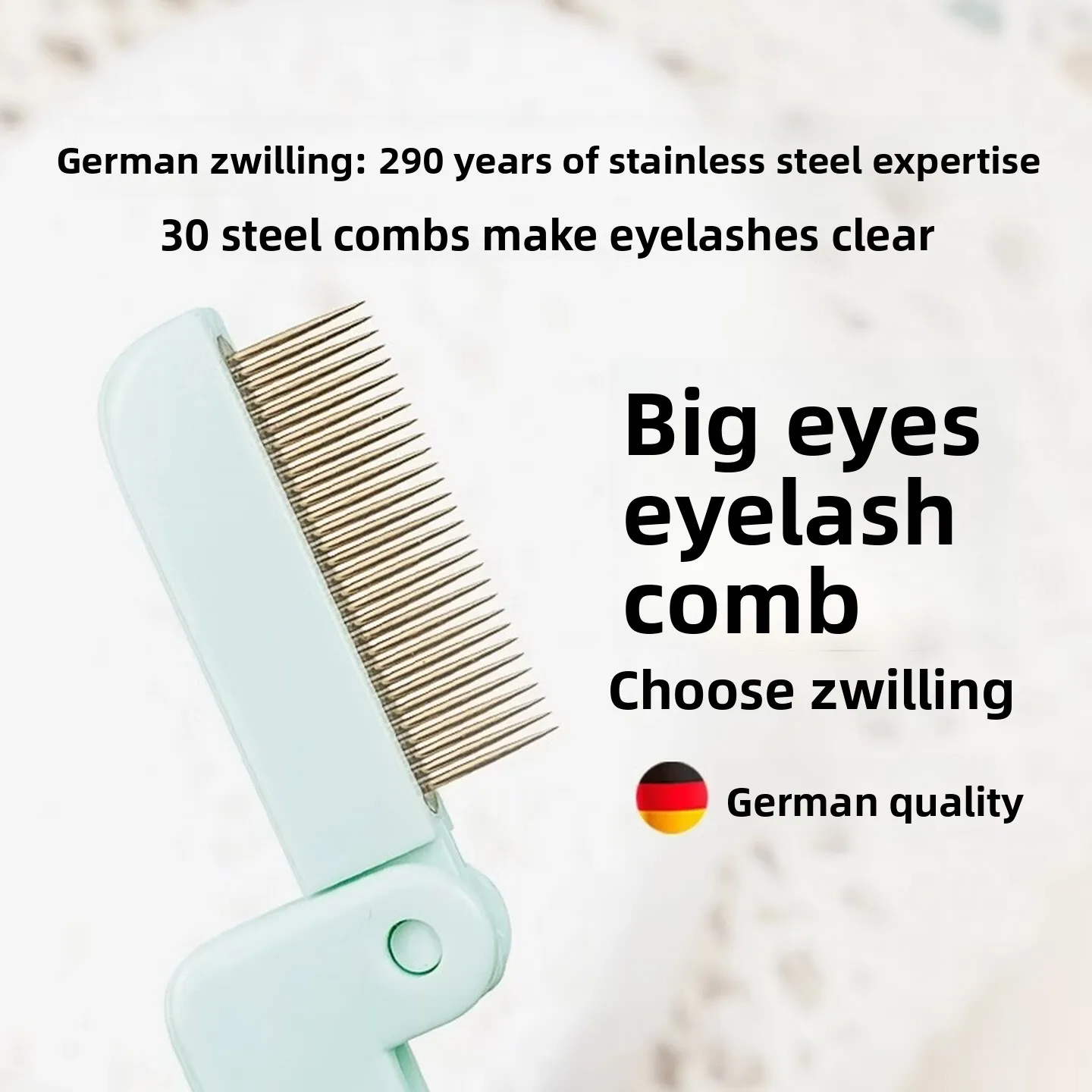 Folding Eyelash Comb, Portable Lash Separator with 30 Gold-Plated Stainless Steel Teeth Evenly Spaced Across a 23mm Span