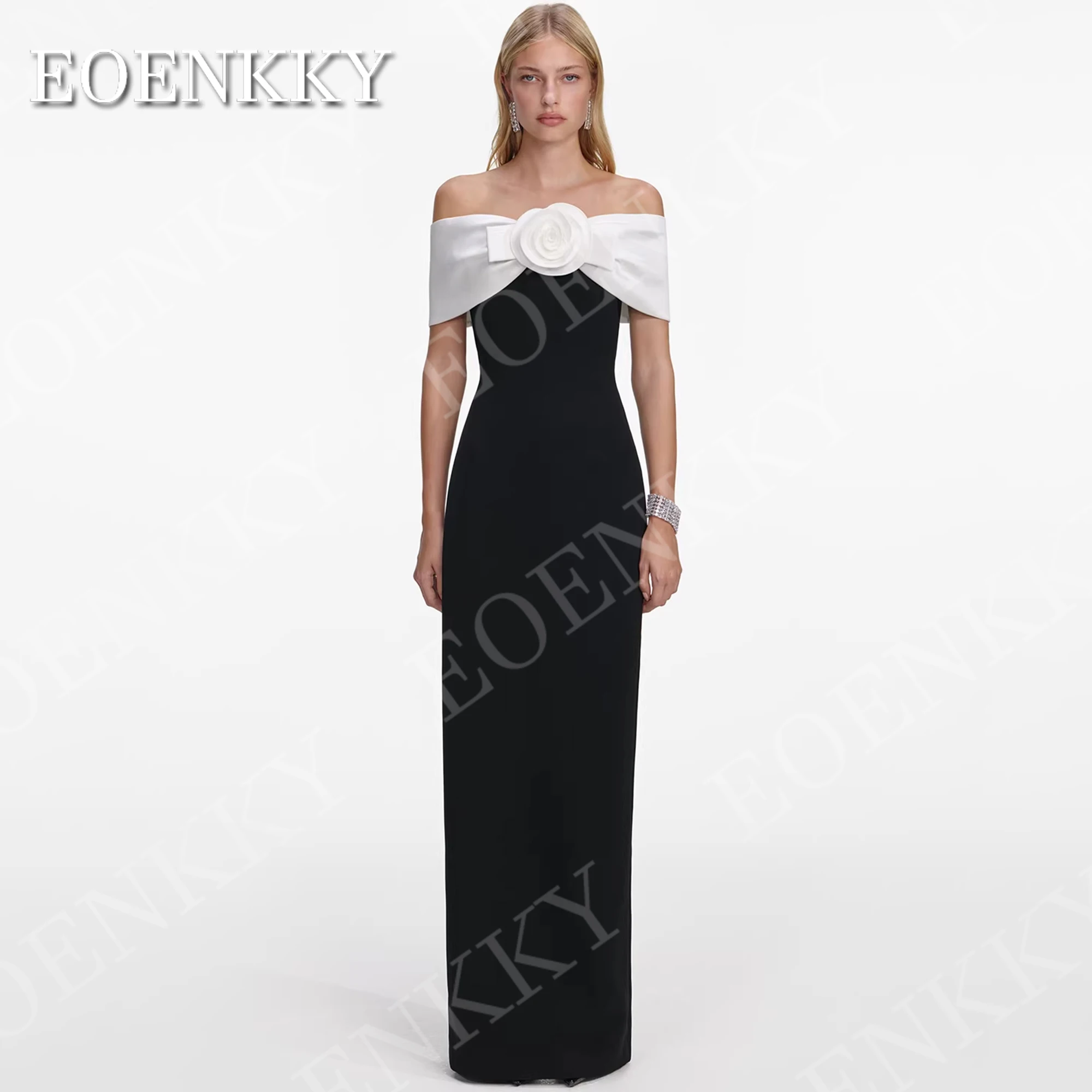 EOENKKY Vestido de noche blanco y negro formal elegante estilo sirena con hombros descubiertos vestidos para invitadas de boda personalizados largo hasta el suelo Vestido de noche blanco y negro formal sirena elegante
