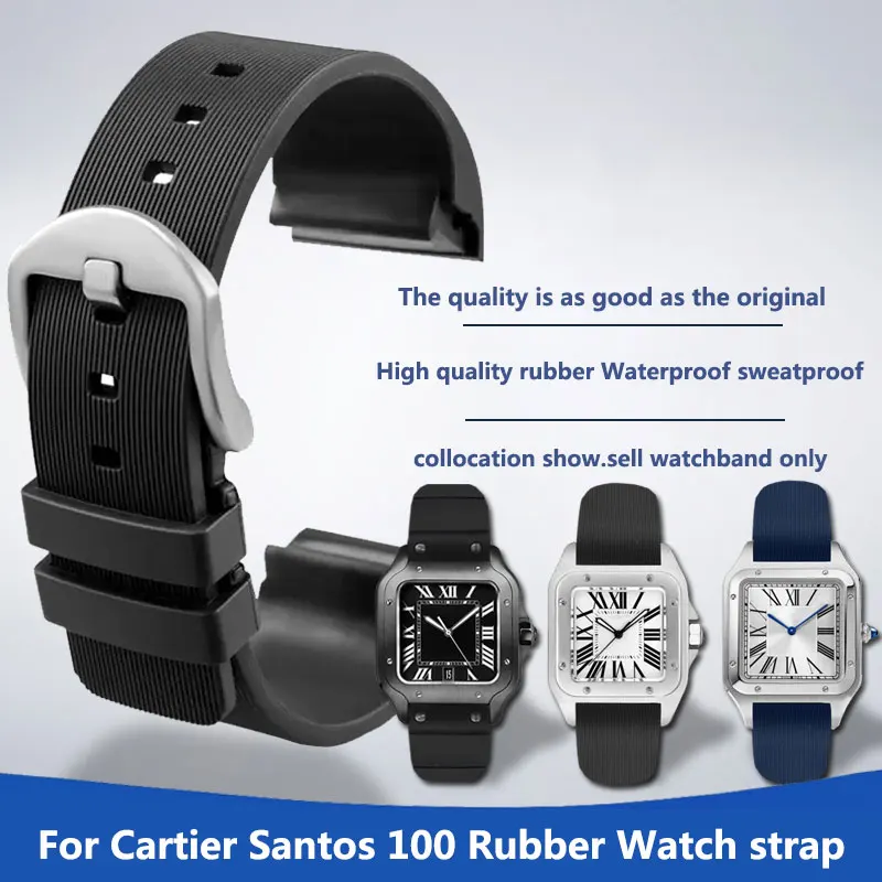 

Для Cartier Santos 100 W20073X8 W20106X8 W 2020008 Резиновый ремешок для часов 20 мм 23 мм Черный Синий Женский силиконовый ремешок для часов