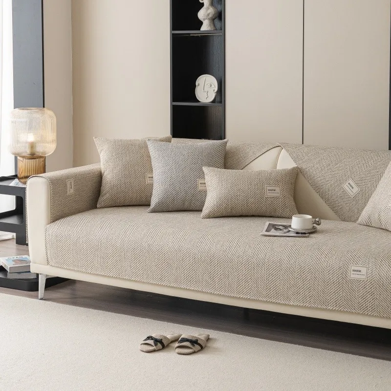 1pcs Solid Color Sofa Cushion Cover Modern All Season Non-Slip Durable Dustproof Chair Pad Anti Cat Scratch Seat Cushion