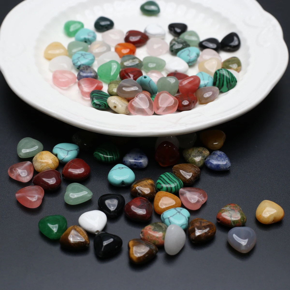 50PCS Wholesale Heart Shaped Vertical Hole Natural Crystal Agate Jade Loose Spacing Loose Bead Jewelry Making DIY Necklace Gift image 5