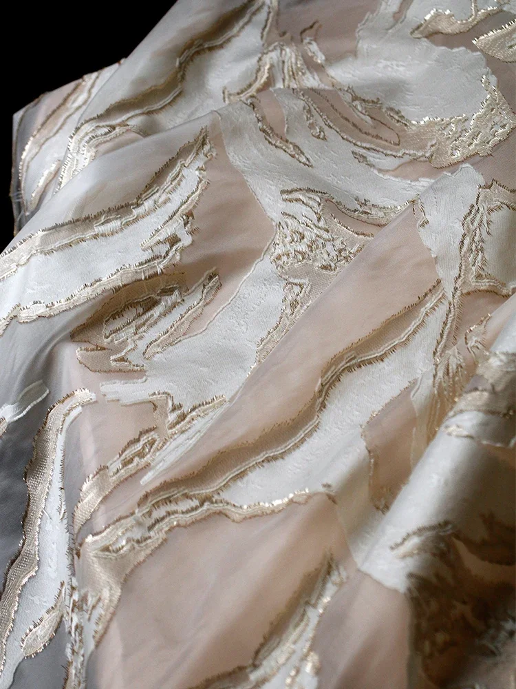 Light Gold Three-dimensional Jacquard Texture Fabric High-grade See-through Organza Skirt Blouse Han Clothing Designer Fabrics