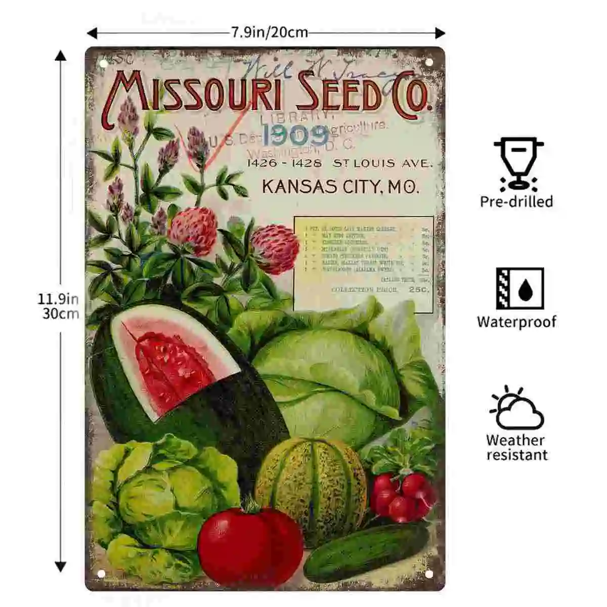 2D FLAT 1pc Missouri Seed Co 1909 Vintage Seed Catalog Cover Wall Art Decoration for Home Garden Kitchen Farm Porch And Patio