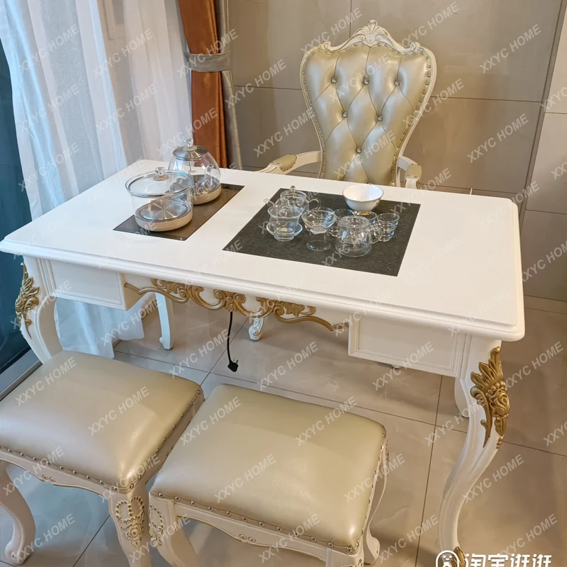 

European tea table Household small tea table Solid wood tea table Ivory white balcony American style