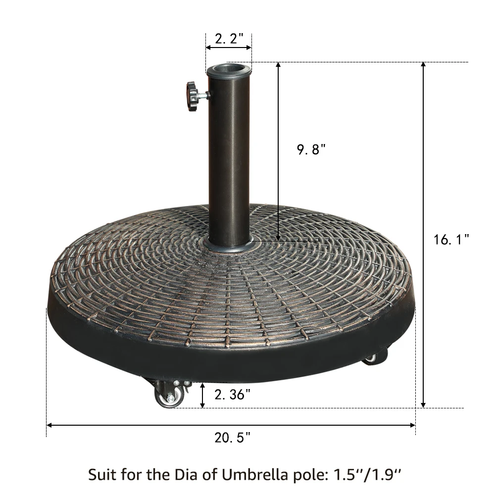 JARDINA Patio Umbrella Plastic  Base with Wheels Heavy-Duty Stand Resin Weights for Outdoor Market Umbrella Bronze