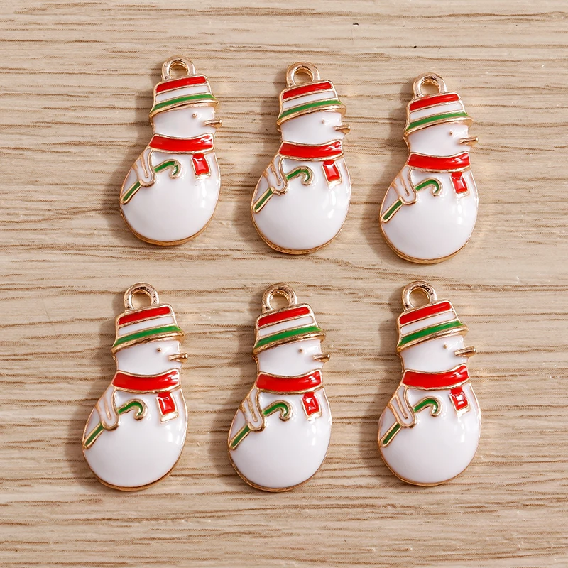 10pcs 10x22mm Cute Enamel Snowman Charms Pendants for Jewelry Making DIY Christmas Earrings Necklaces Handmade Craft Accessories