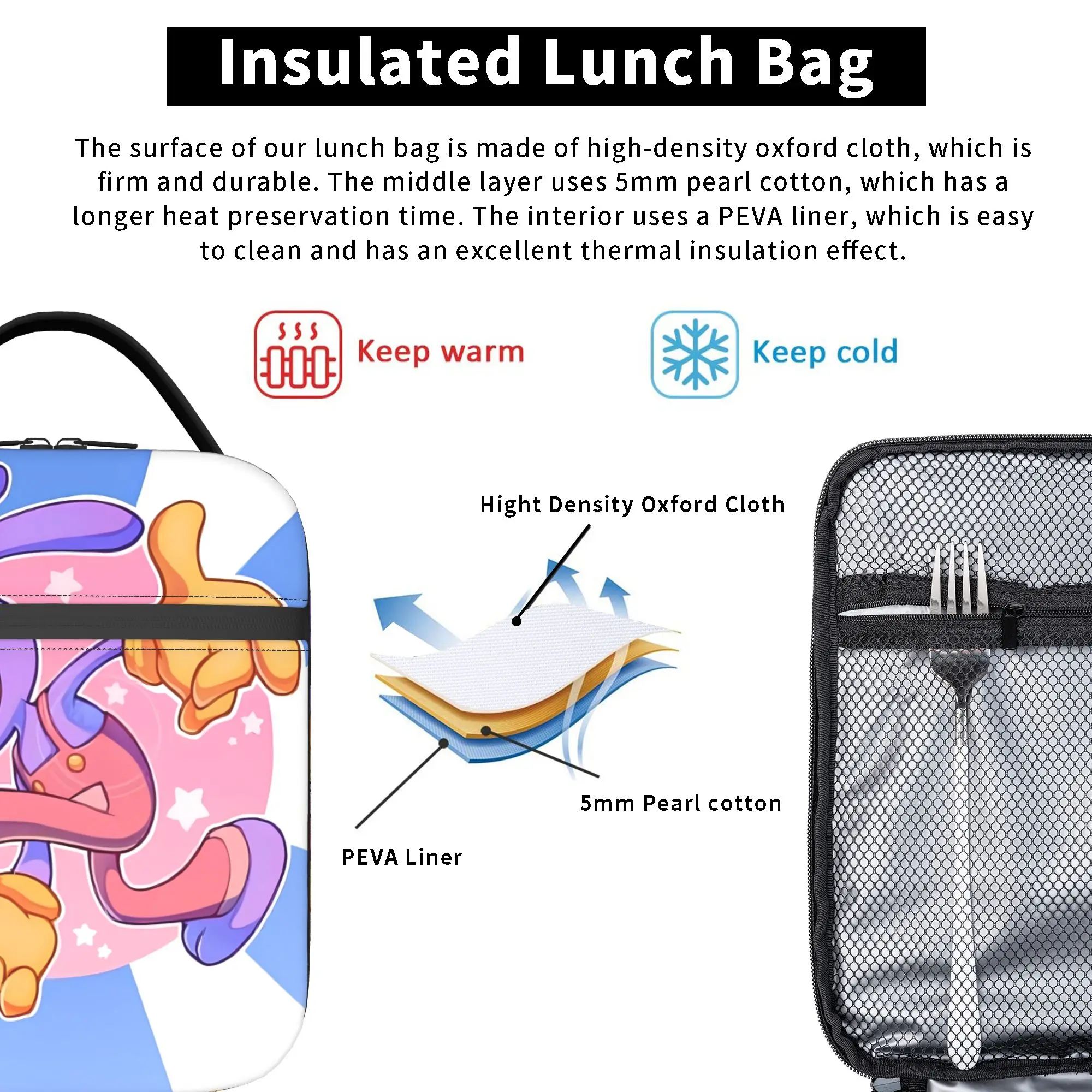 Jax Cartoon Digitals Circus Thermo-Lunchtasche, Reise-Lunchbox für Damen, Thermo-Tragetasche, wasserdichte tragbare Kühltasche – Detail 5