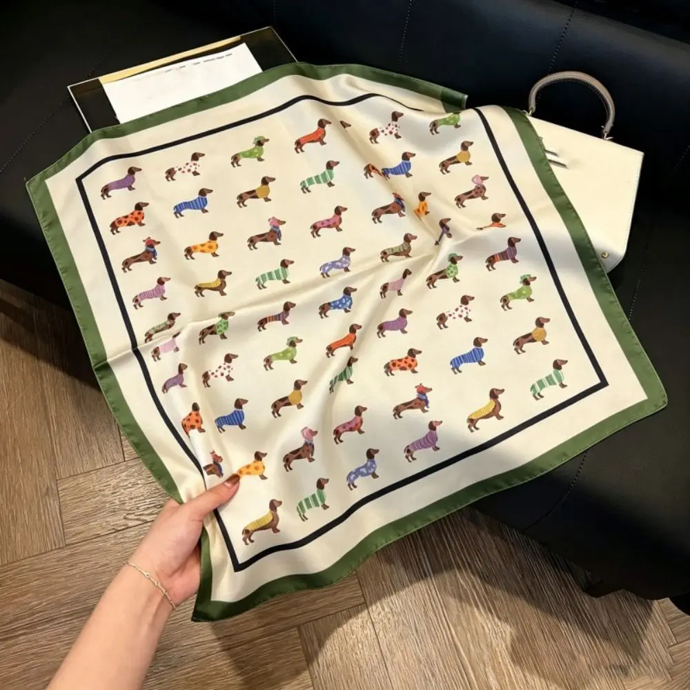 Simple Printed Dachshund Print Print Scarf Y2K Geometric Shape Animal Printed Silk Scarf Headband Spicy Girls Satin Hijab Women