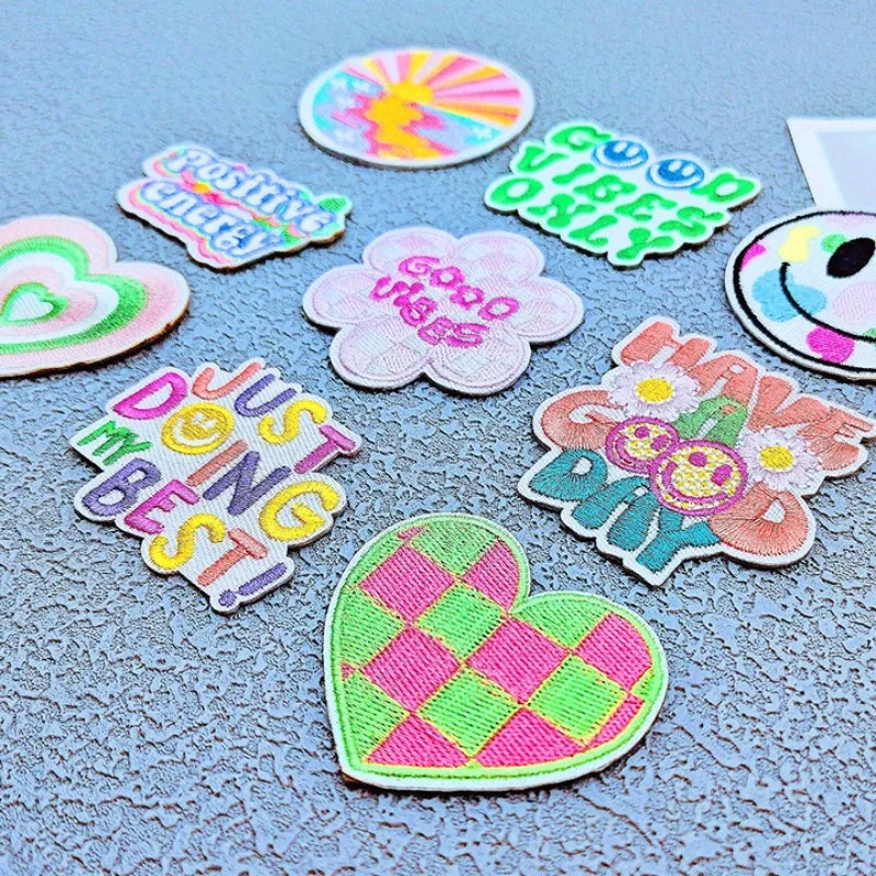 Hot Embroidery Patch Smiling Face Cloth Sticker DIY Iron on Patches Happy Badge Kids Hat Backpack Phone Case Fabric Accessories