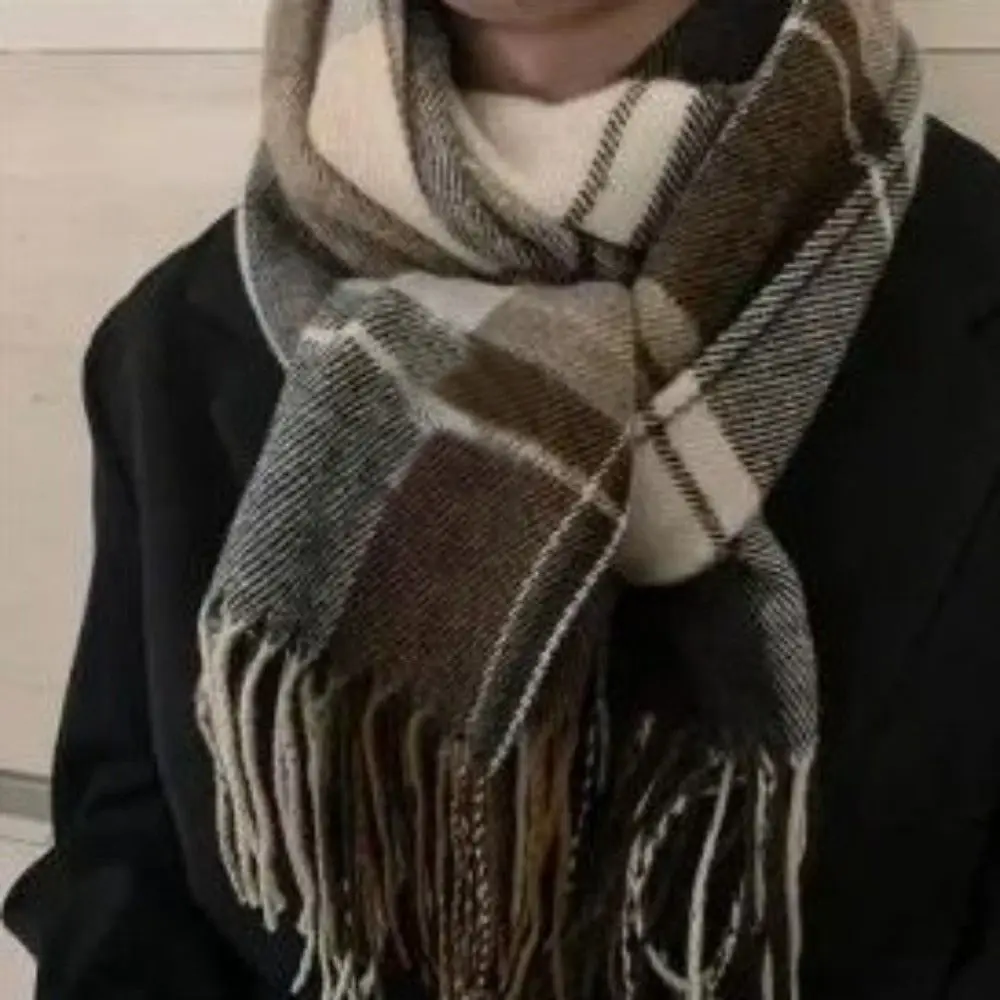 

Классический шерстяной шарф в клетку из пашмины, утепленные зимние кашемировые шарфы, теплая длинная шаль с кисточками для девочек