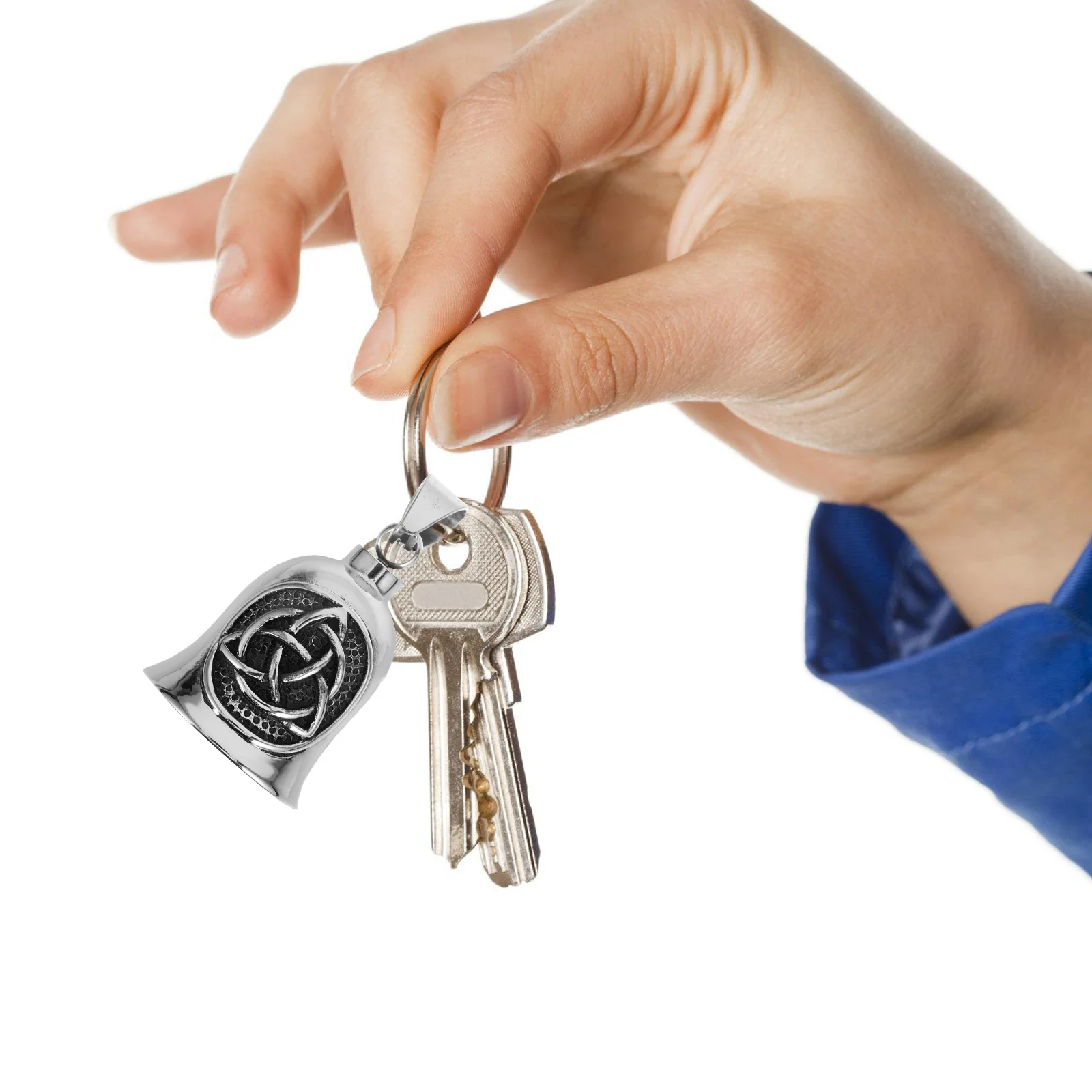 

FELTECHELECTR Fob Key Chain Bell Pendant for Motorcycle Bike Stainless Steel Keyring Silver Decorative