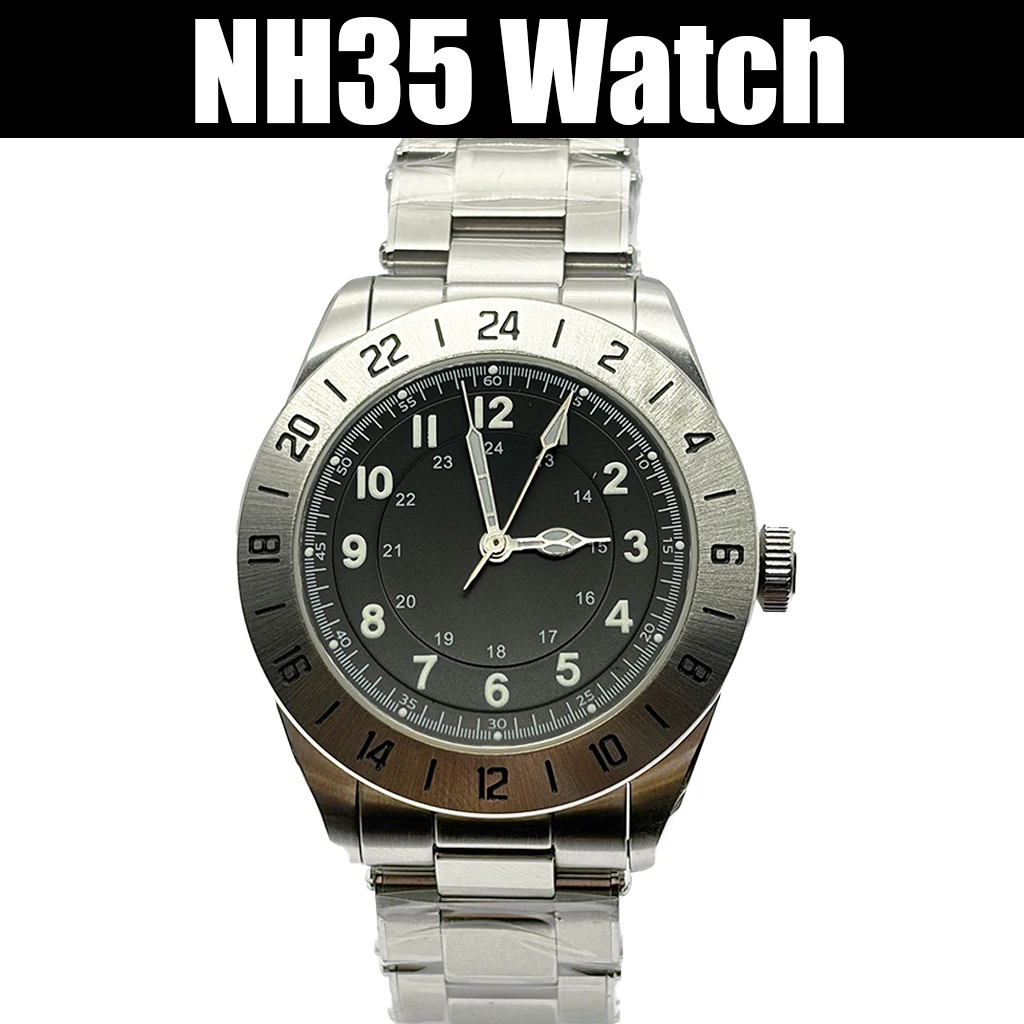 

New NH35 39mm Silver Case Bezel Sapphire Glass Stainless Steel Strap Suitable For NH35 Movement Mechanical Watch