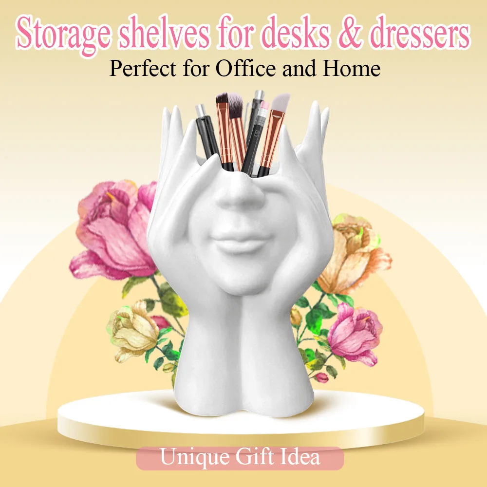 

Creative Human Sculpture Pen Holder | Desktop Makeup Brush Storage | Unique Gift for Office, Birthday, Graduation