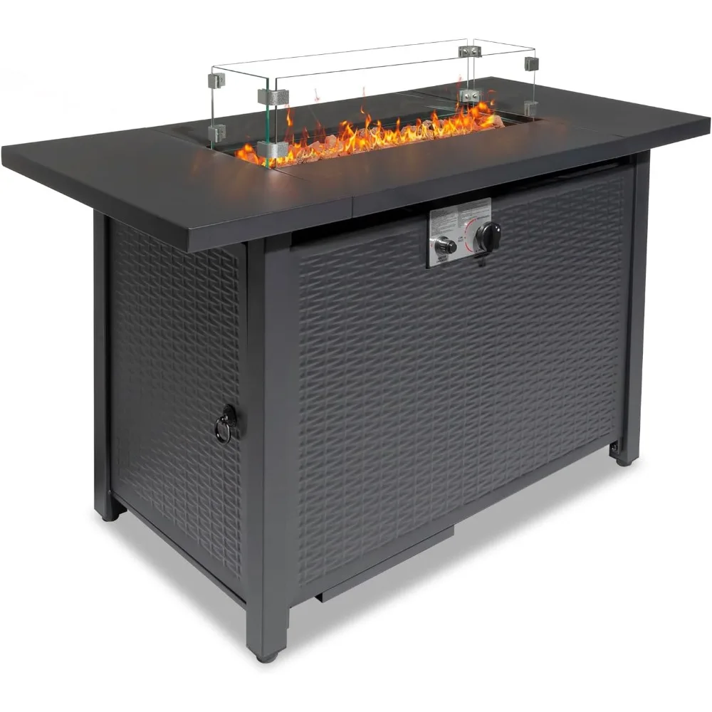 

VINGLI Fire Pit, 43 Gas Firepit Table, 50,000 BTU Outdoor Propane Fire Pit, Rattan-Like Metal Plate, Spliced Metal Tabletop, Lav
