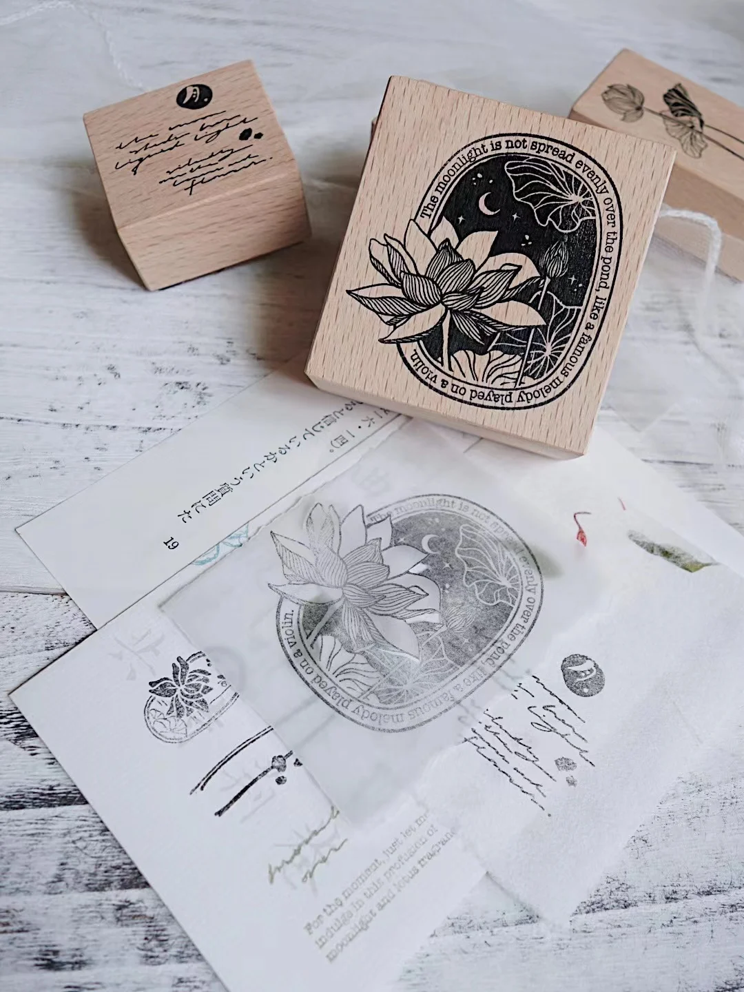 Vintage Moonlight Lotus Floral Wooden Rubber Stamp for DIY Scrapbooking Photo Album Card Making