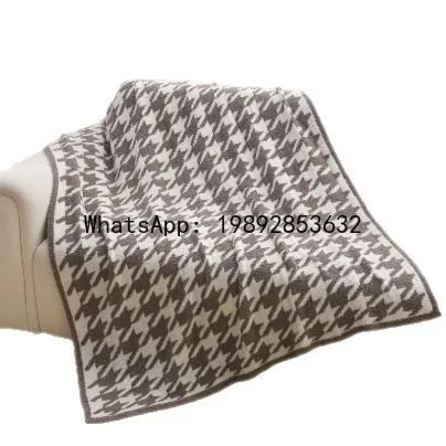 

PYJ Nordic style classic thousand bird grid knitted blanket dormitory single half fleece blanket