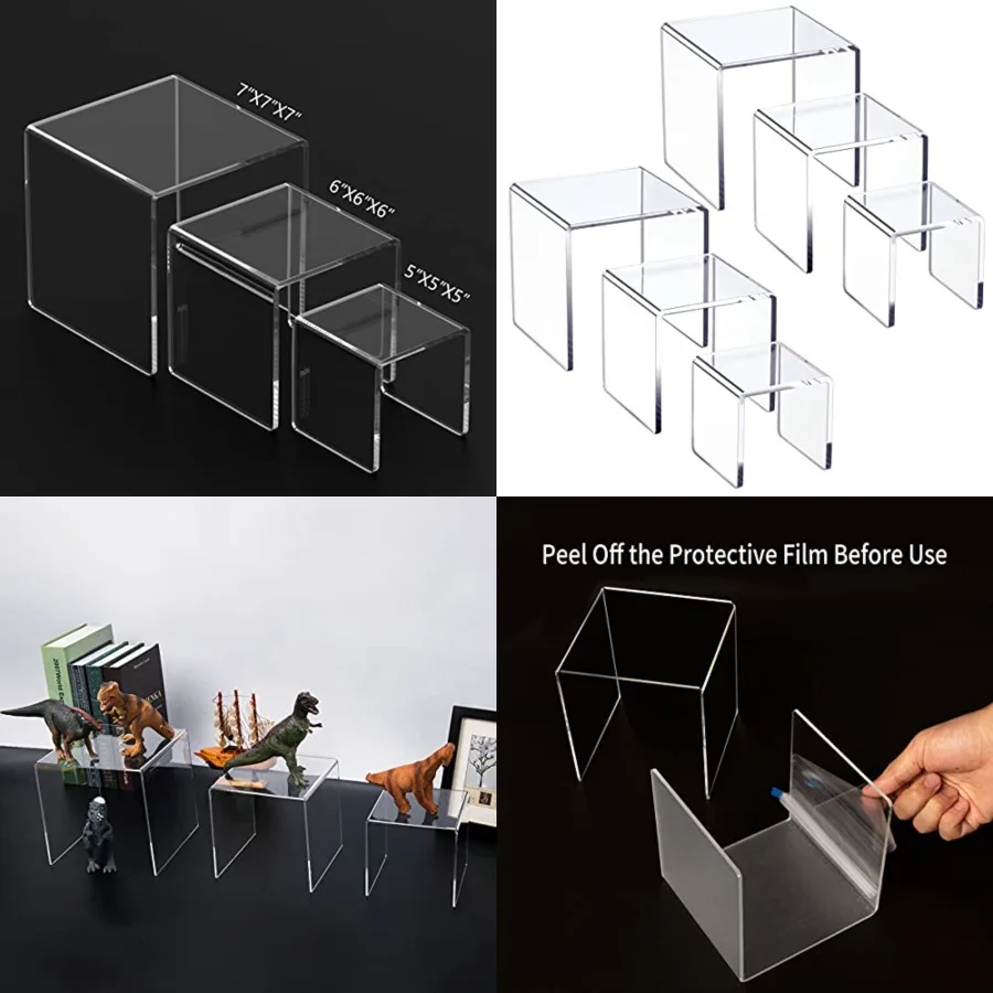 

Clear Acrylic Display Risers 2 Sets, 3-Tier Risers Stands Showcase for Amiibo Funko Pop Figures, Dessert, Jewelry