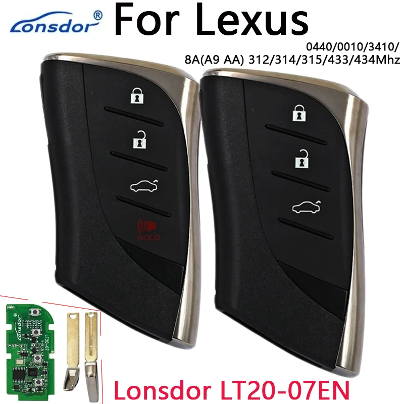 Smart Remote Key Lonsdor LT20-07EN For Lexus RX ES300h ES200 LS500 LS500H 0440 8A AA A9 BA Chip 312/314.3Mhz 433.58/434.42MHz