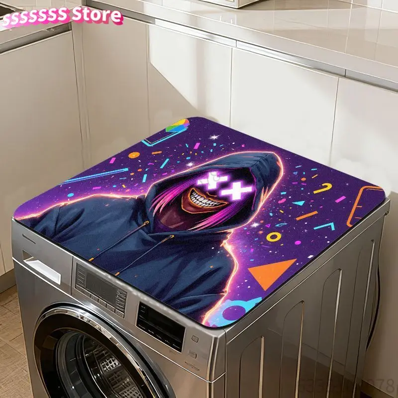 Cyberpunk Neon Glow-in-the-Dark Washing Machine Compatible-Look Mat - Non-Slip Dryer & Washer Cover, Anime-Inspired Laundry Room