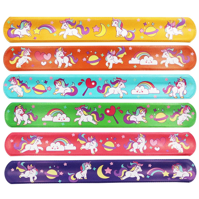 6 قطعة قوس قزح يونيكورن حفلة صفعة أساور بات حلقة أساور صفعة الفرقة ل يونيكورن موضوع حفلة عيد ميلاد لصالح ضيف هدية الحشو