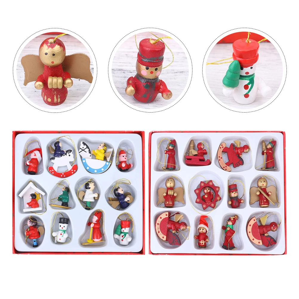 

24Pcs Wooden Pendants for Christmas Lovely Xmas Hanging Ornaments Decorative Tree Decoration Assorted Colors Christmas Ornaments