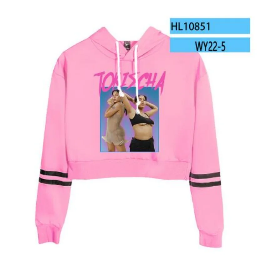 Cantor Tokischa Crop Top Hoodie para Meninas, moletom Harajuku Cropped, Streetwear Hip Hop, pulôver de manga comprida, Tops