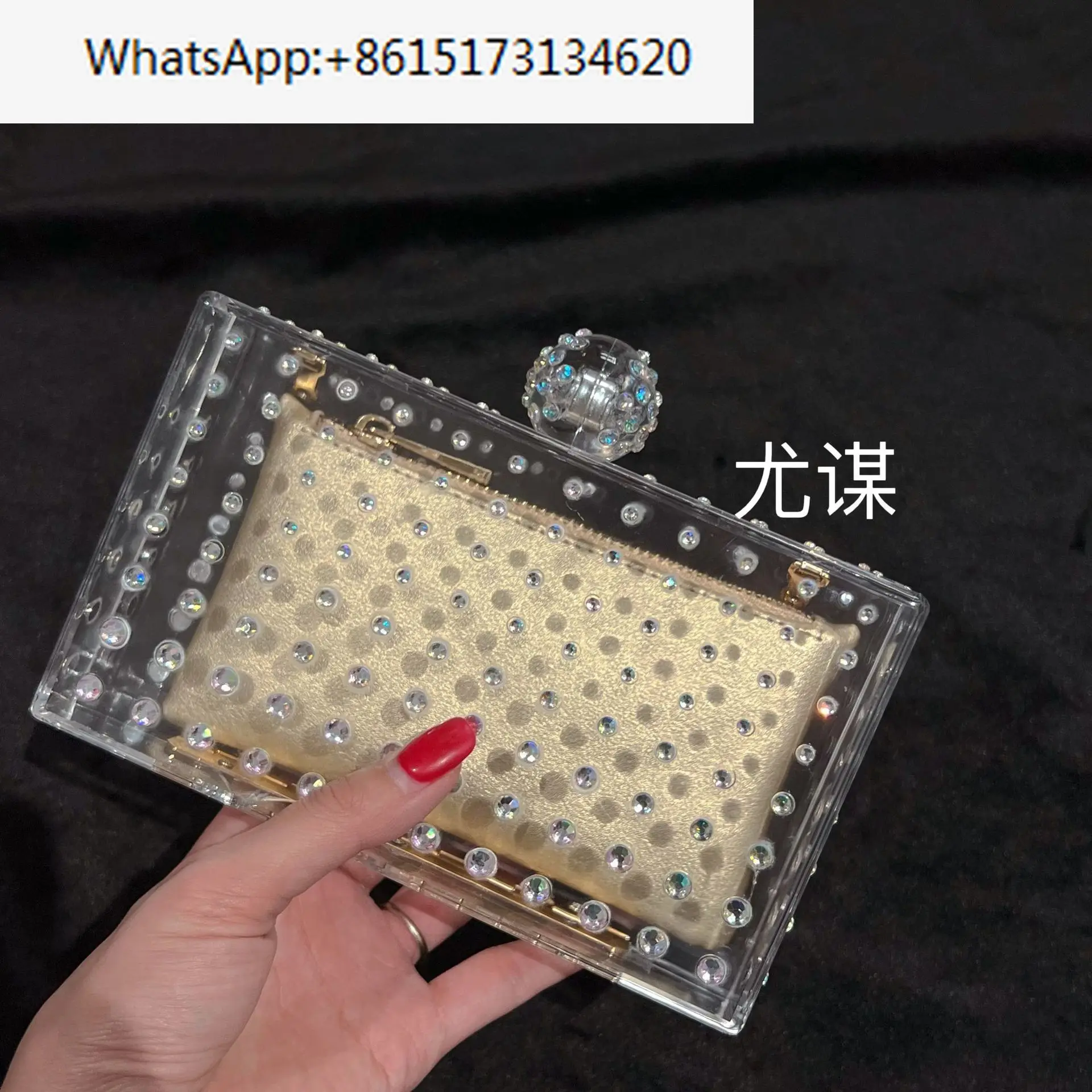 

Summer transparent shiny diamond spherical banquet rhinestone holding crossbody bag woman