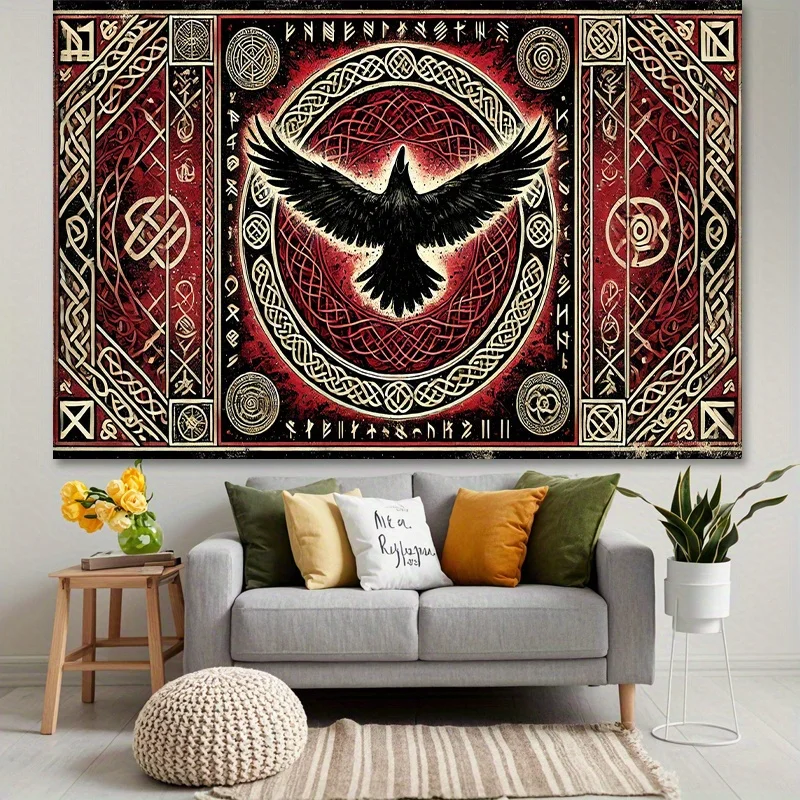 1 Piece Nordic Mythology Raven Tapestry - Polyester Material, Ideal for Living Room & Bedroom Decoration - with Installation Kit
