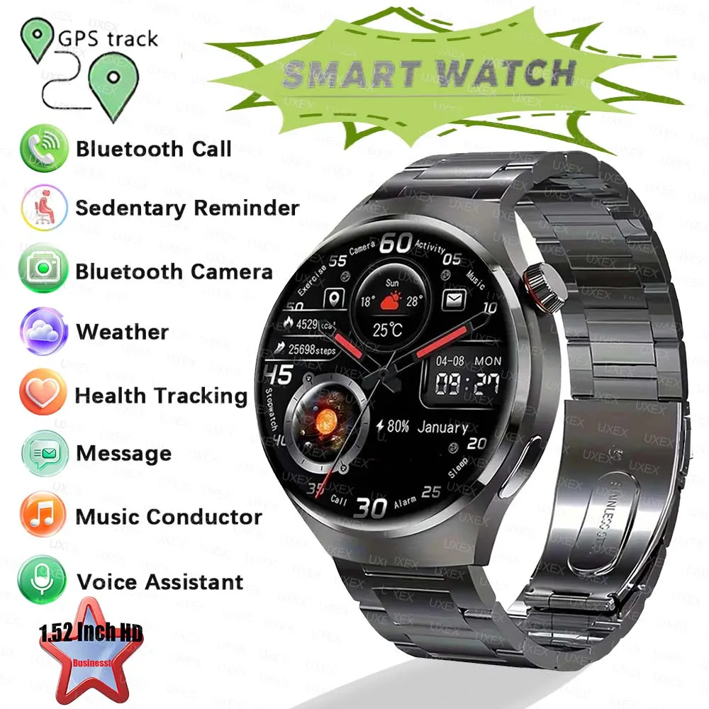 New Business Smartwatch Men Electronics 1.52” HD Full Screen BT Call Custom Picture Smart Watchs Women Watch4 Plus Multifunction