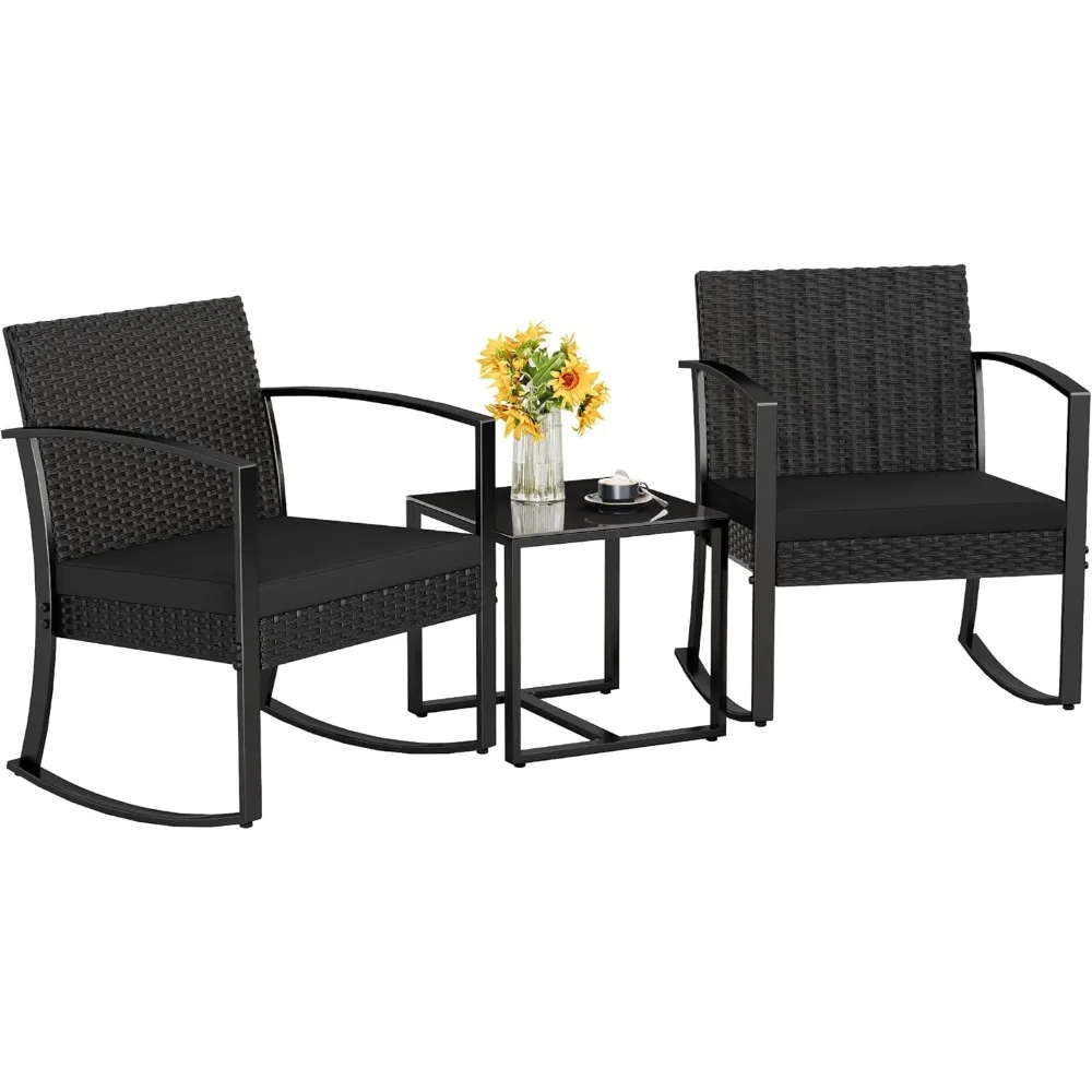 

Patio Furniture Set 3 Piece Resin Outdoor Bistro Set Rocking Patio Chairs with Cushions and Table for Porch, Poolside, Balcony