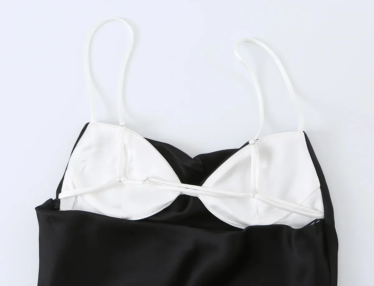 KONDALA Damen Sommer Schickes Satin-Minikleid Elegantes Kontrastierendes Ausschnitt-Trägerkleid Neu 2026 Modisches Dinner-Party Sexy Kleid – Detail 11