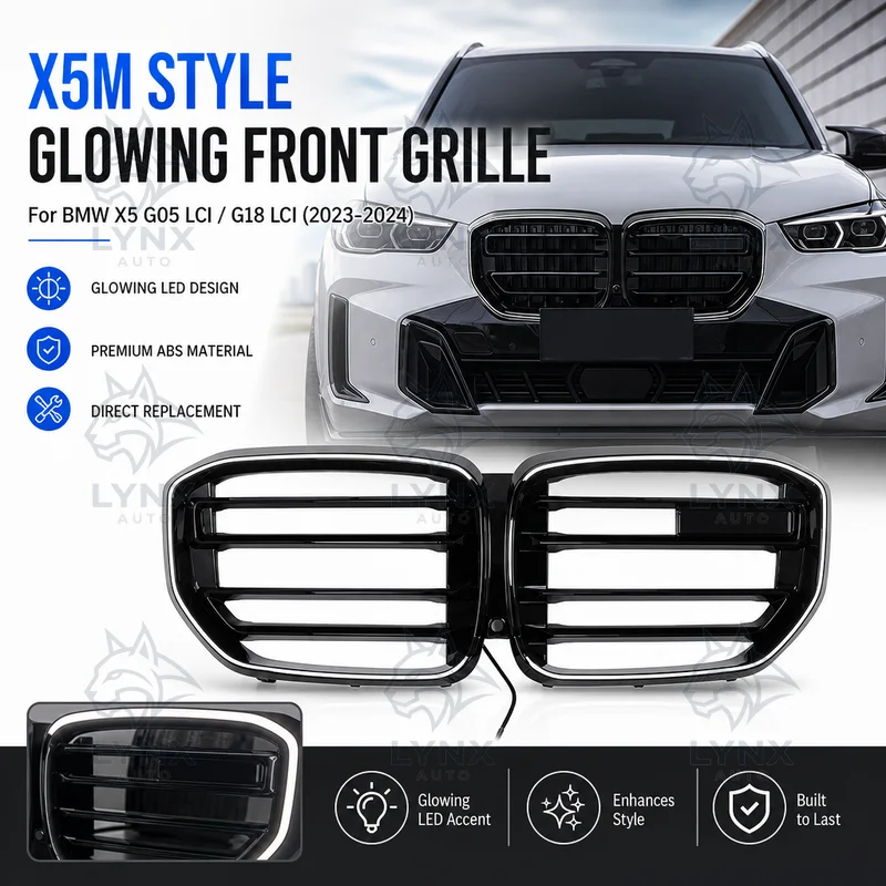 For 2023 2024 BMW X5 G05 LCI G18 LCI X5M Style Glowing LED Front Grille Replacement Modification Car Accessories