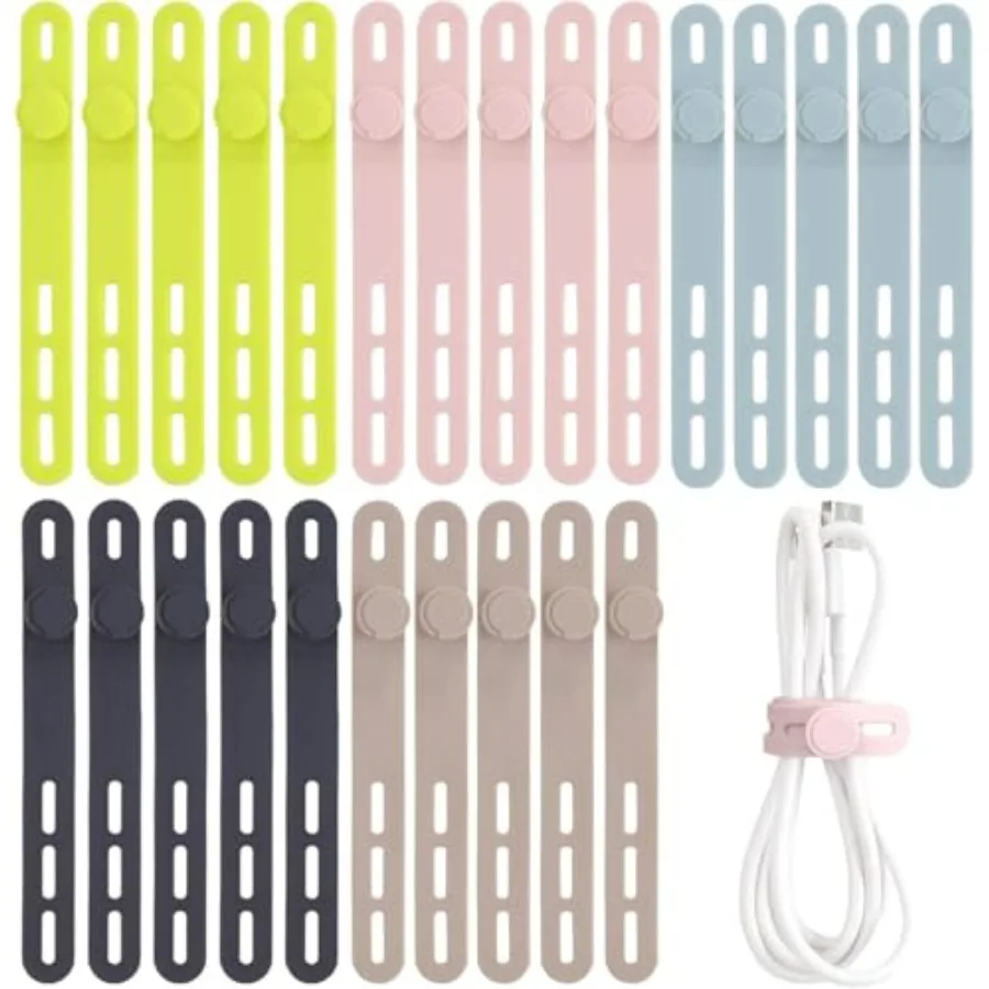 25 Pcs Silicone Cable Ties, Cable Ties Reusable, High Elasticity Cord Wraps for Electrical Cords, Cord Organizer for Earphone,
