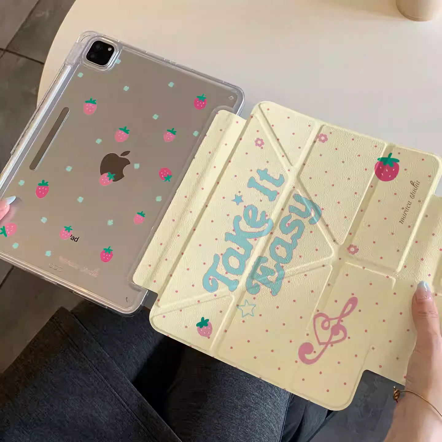 Blue Letter Strawberry Note Table Case For iPad Pro 11 12.9 13 M2 M3 M4 M5 Shell 8.3 9.7 10.2 5/6/7/8/9/10/11th Air 4 5 6 Cover