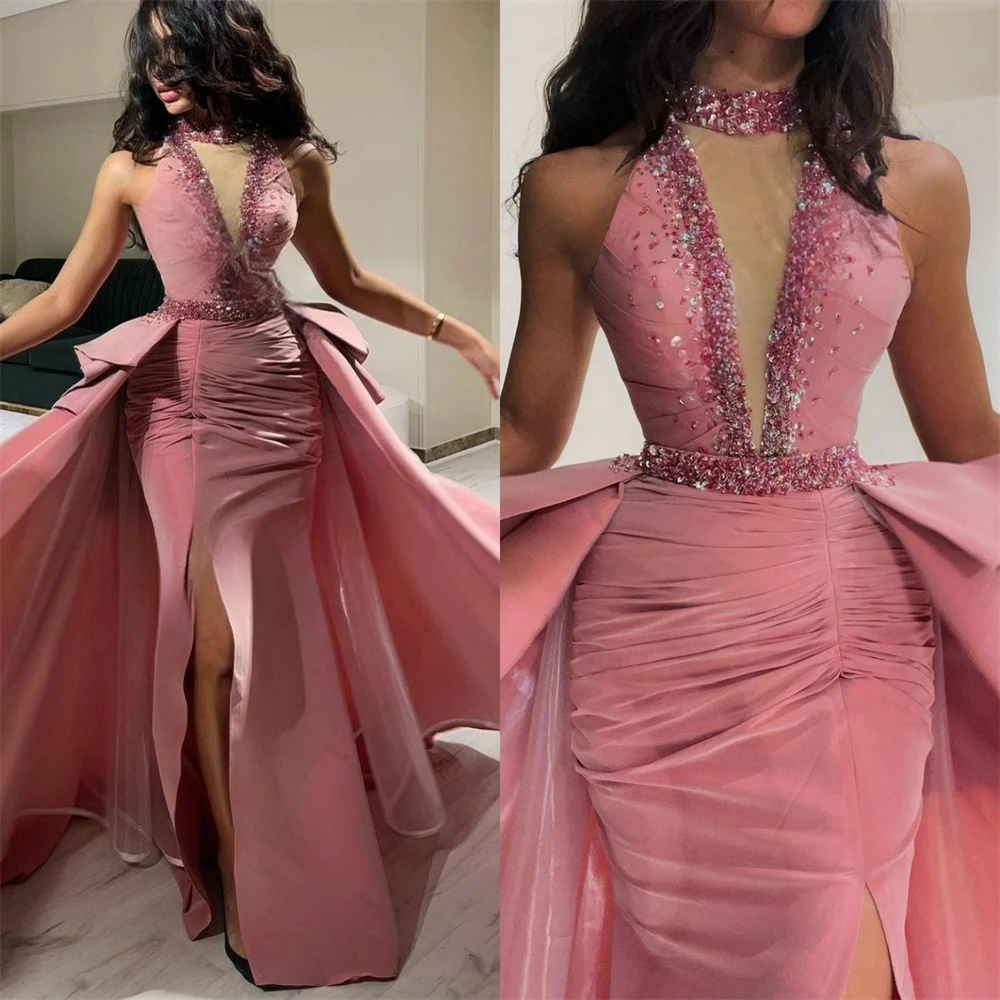 

Customized Prom Dresses High Quality Jewel Sheath Cocktail Sequin Fold SOccasion Evening Gownvestido de fiesta elegante para muj