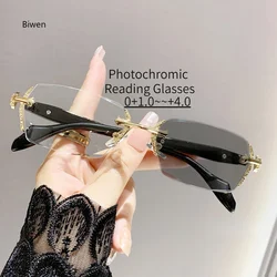 Rimless Cutting Edge Photochromic Reading Glasses Color-changing Presbyopia Glasses Blocking Eye Protection Eyewear gafas