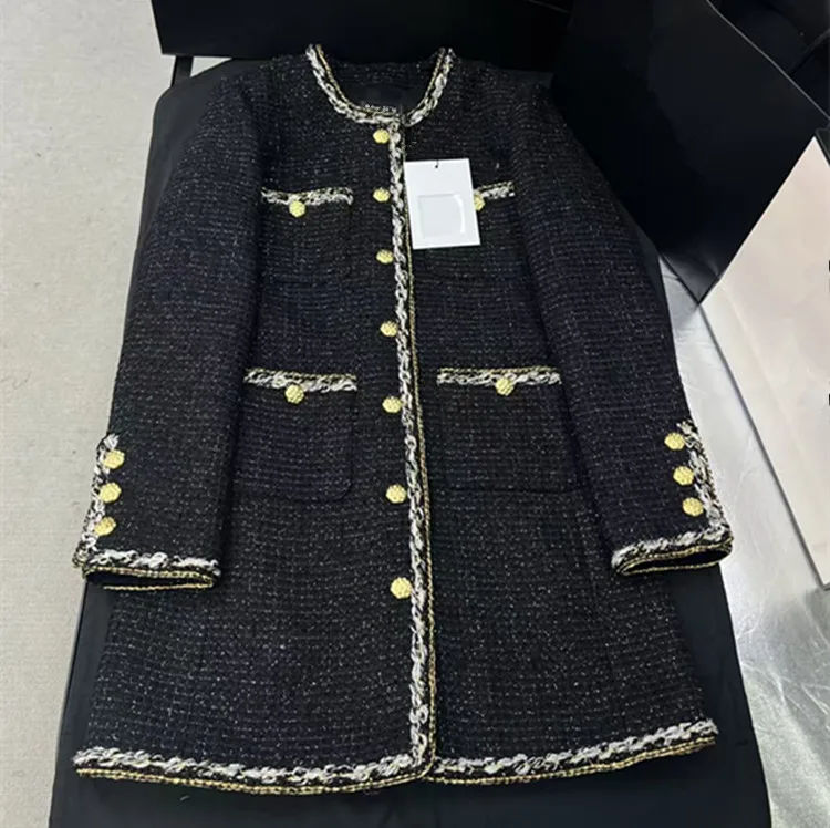 

Customization European women's fashion 2026 spring new collection Long-sleeved single-button black tweed mid-length coat