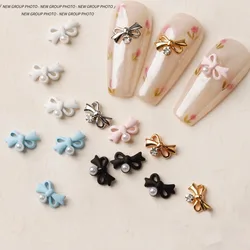 10pcs Bow Pearls Nail Charms Metal Bowknot Decoration for Manicure DIY Accessories Parts Ribbon Gold Silver Nail Parts Jewel
