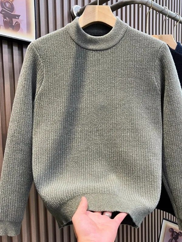 

Thiened Sweater Men's Autumn Winter round Ne Warm Knitted Youth Small id f High Collar Color Casual Base Layer