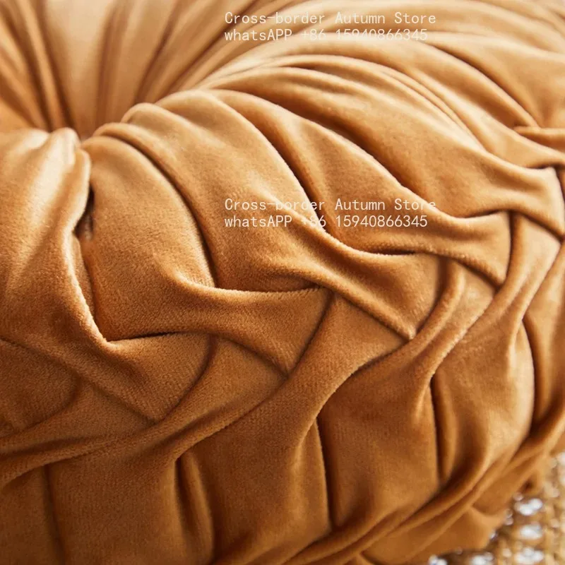Round Throw Pillow Velvet Pleated Round Pillow Cushion for Couch Chair Bed Colorful Floor Cushion Home Decoration view 4