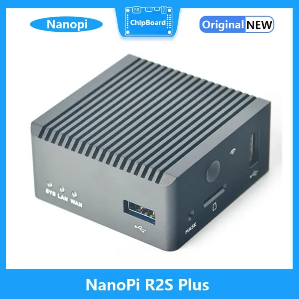 NanoPi R2S Plus Mini Placa de desarrollo RK3328, puertos Ethernet de doble Gigabit, 32GBeMMC, compatible con M.2WiF