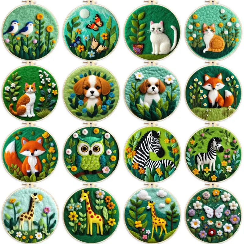 

SDOYUNO DIY Wool Felting Painting With Embroidery 20x20cm Frame Fox Bird Cat Needle Wool Painting Picture For Craft Gift