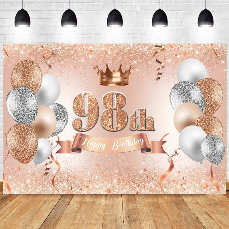

Rose Gold 98th Birthday Backdrop Woman Man 98 Years Anniversary Party Decorations Banner Photo Background for Photography Props