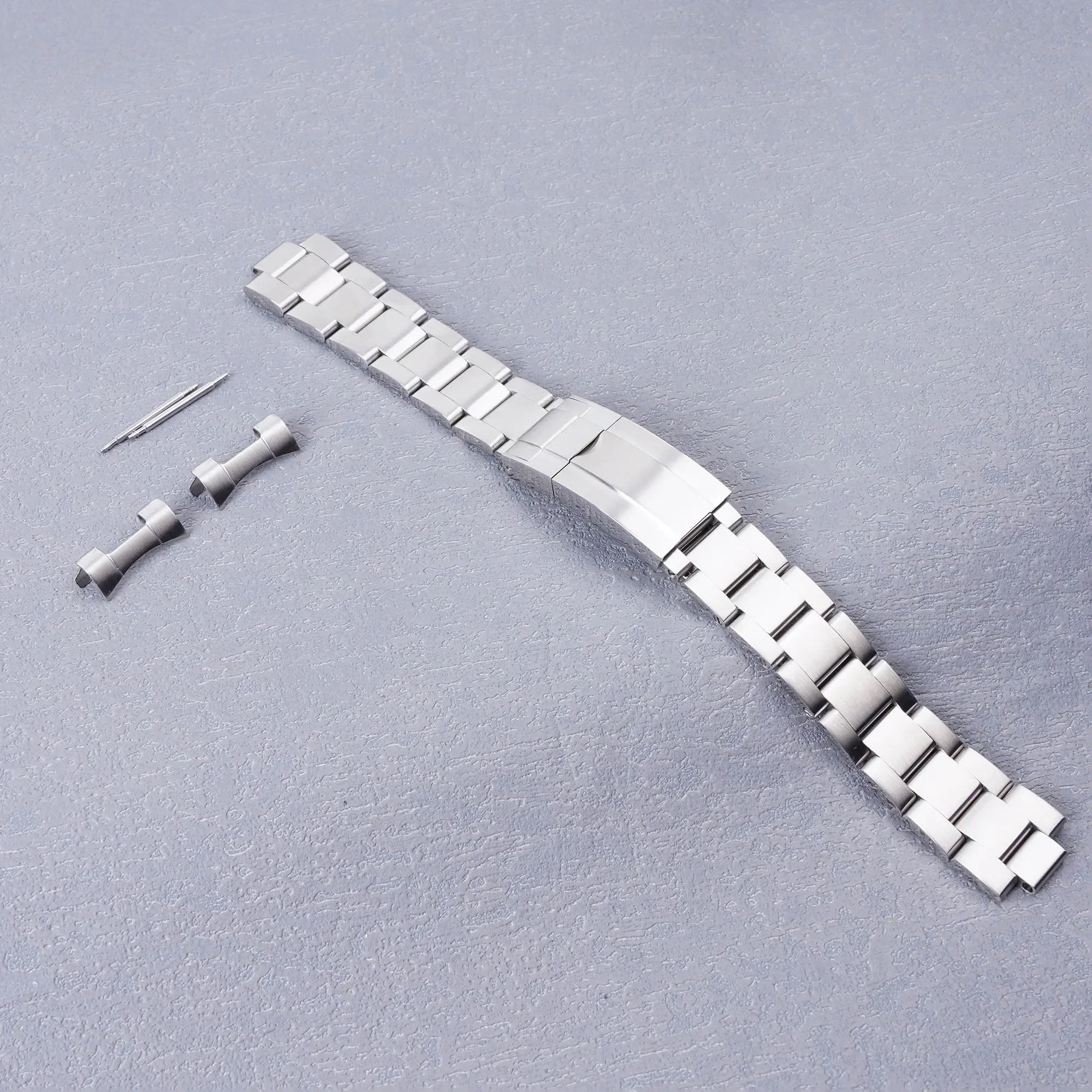 Rolamy 18mm Watch Band Strap Oyster Style 316L Stainless Steel Deployment Clasp Silver Bracelet For Seiko 5 SNK361