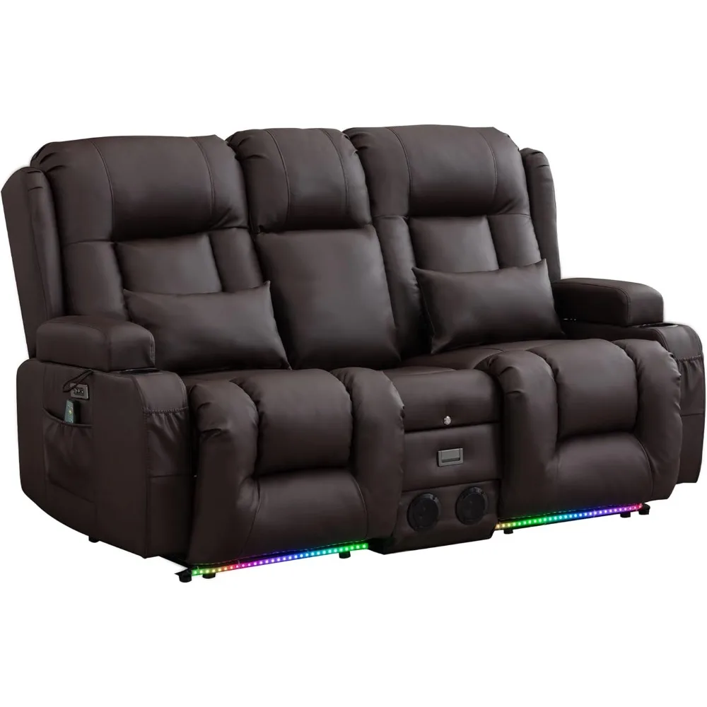 Power Loveseat Recliner Sofa with Massage & Heat Home Theater Seating with Console Electric Recliner RV Sofa with USB/Outlet/St