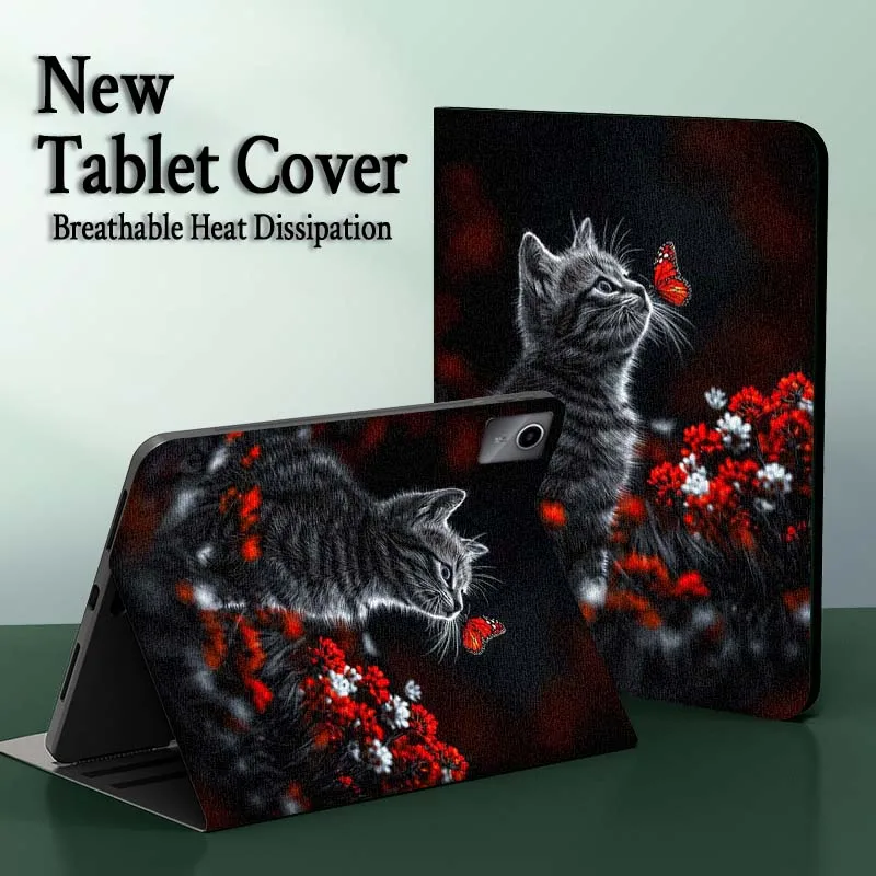 حافظة تابلت على شكل فراشة فنية على شكل قطة لهاتف Xiaoxin Lenovo Pad Tab K10 K11 M10 P12 P11 Pro GT Gen2 Plus Legion Y700 Y900 12.1