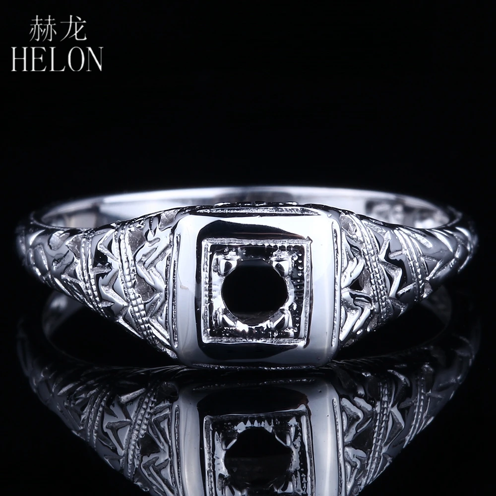 HELON Round 2.75-3.25mm Semi Mount Ring Setting Soild 14K 10k White Gold Ring Women Vintage Antique Fine Jewelry